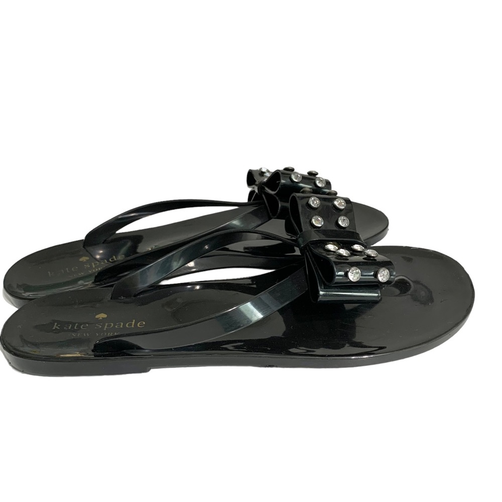 KATE SPADE Black Rhinestone Bow Jelly Sandals Sz 10 - Picture 8 of 11